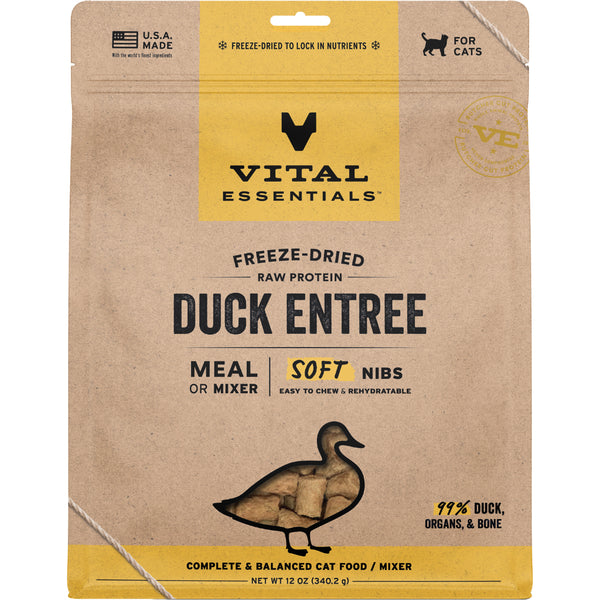 Vital Essentials, Freeze Dried DUCK Entree & Mixer Soft Nibs for Cats, 340.2GM (12oz)