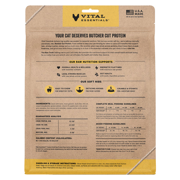 Vital Essentials, Freeze Dried DUCK Entree & Mixer Soft Nibs for Cats, 340.2GM (12oz)