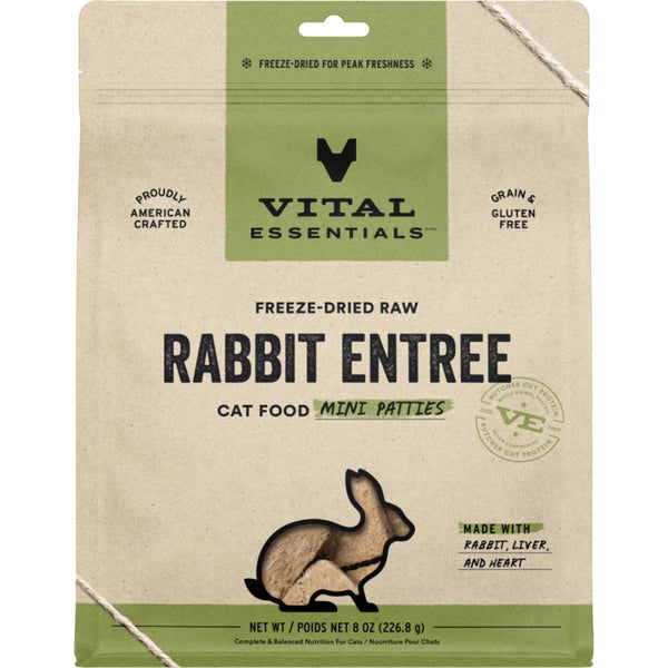 Vital Essentials, Freeze Dried RABBIT Mini Patties For Cats, 226.8GM (8oz)