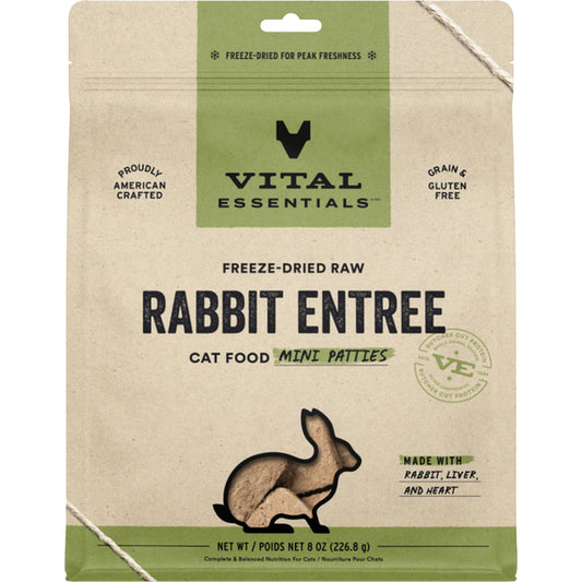 Vital Essentials, Freeze Dried RABBIT Mini Patties For Cats, 226.8GM (8oz)