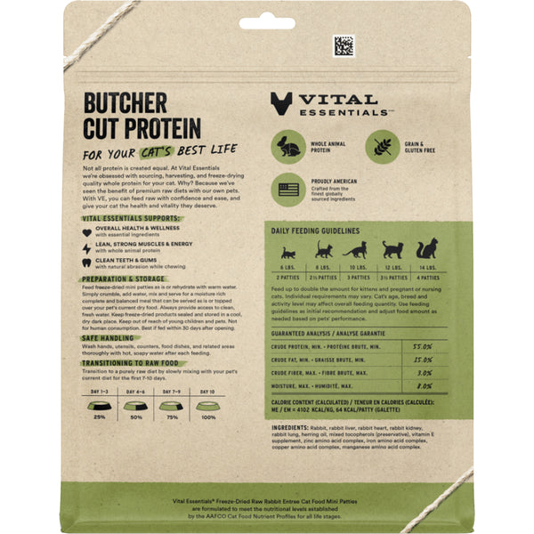 Vital Essentials, Freeze Dried RABBIT Mini Patties For Cats, 226.8GM (8oz)