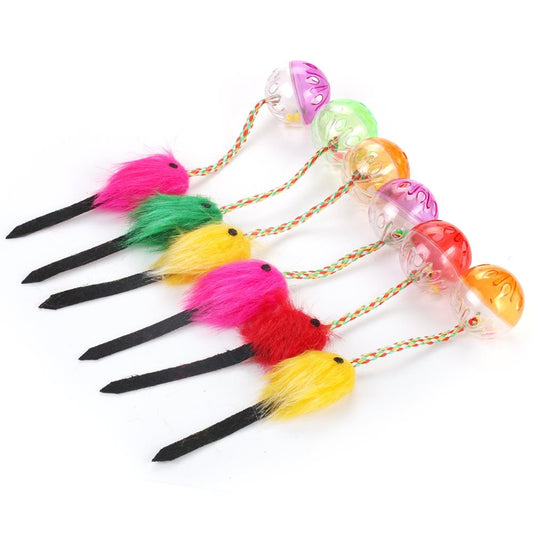 WONPET - Coloured Rattle Balls with Fluffy Mouse+Tail Cat Toy