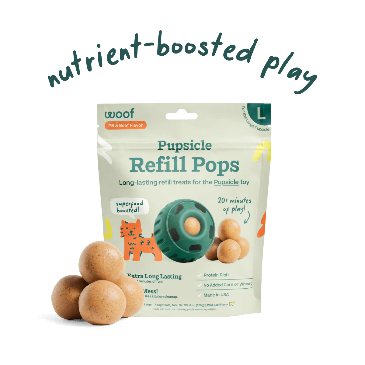 Woof Pet - Pupsicle Pops BEEF & PEANUT BUTTER Dog Treat - SMALL - 170GM (6oz) - 10PK