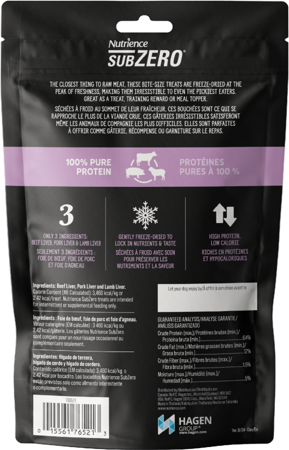 LocalID_68600 Nutrience - Grain Free Subzero Freeze-Dried Multi Protein Dog Treats - BEEF LIVER, PORK LIVER, and LAMB LIVER - 90GM (3oz)