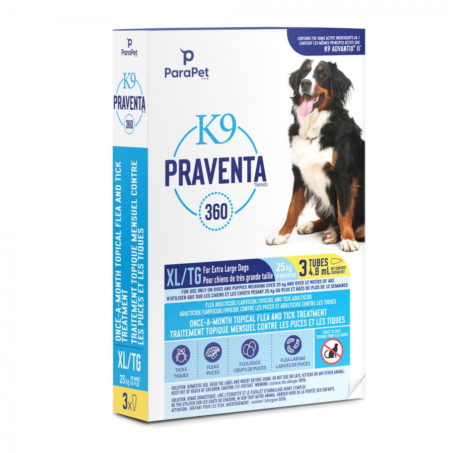 LocalID_71287 Parapet - K9 Praventa 360 Flea & Tick Treatment - XLARGE Dogs over 25KG - 3 Tubes