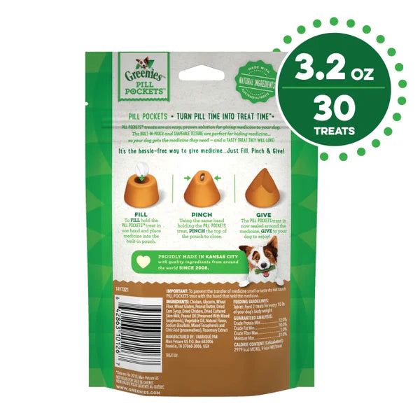 LocalID_68326 Greenies - Canine Pill Pockets PEANUT BUTTER Dog Treats - 91GM (3.2oz) - 30 Tabs