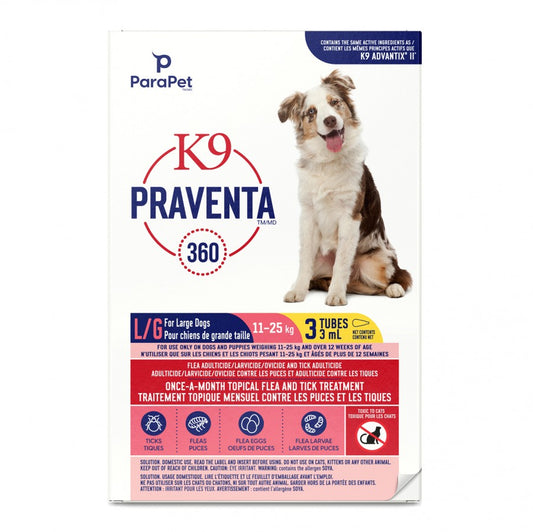 LocalID_71279 Parapet - K9 Praventa 360 Flea & Tick Treatment - LARGE Dogs 11 to 25KG - 3 Tubes