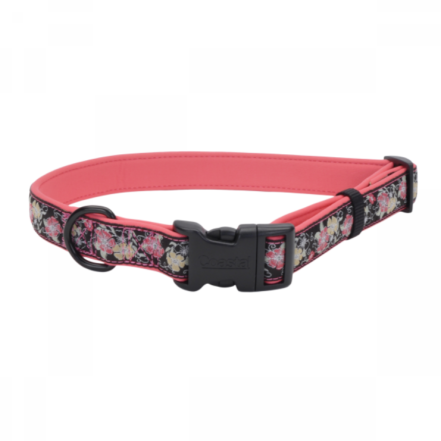LocalID_48400 Coastal - Ribbon Weave Neoprene Collar Flowers/Blk - 1x18-26in