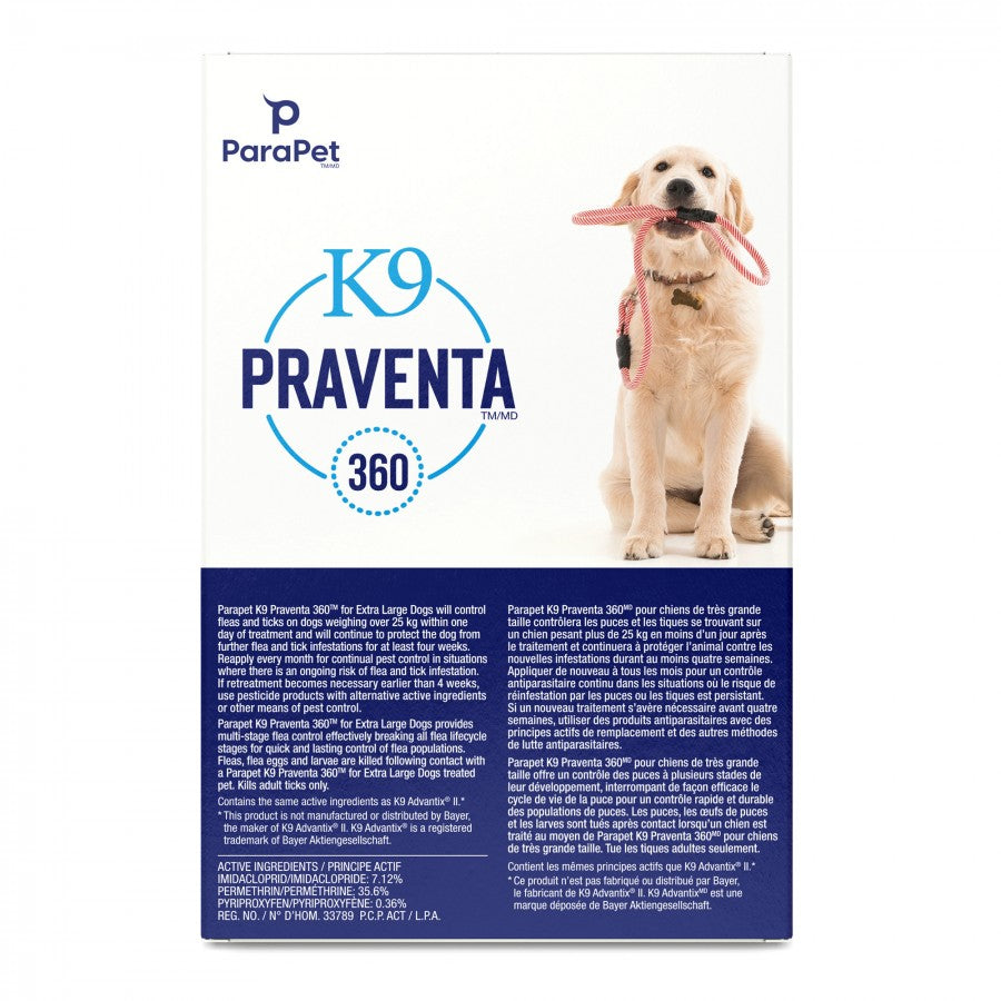 LocalID_71264 Parapet - K9 Praventa 360 Flea & Tick Treatment - XLARGE Dogs over 25KG - 1 Tube