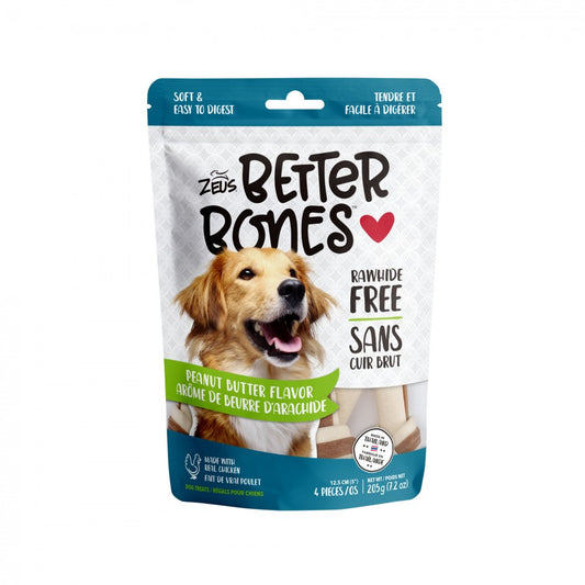 *DISC* Zeus - Better Bones PEANUT BUTTER Flavor CHICKEN-Wrapped Dog Chew - 205GM (7.2oz) - 4PK