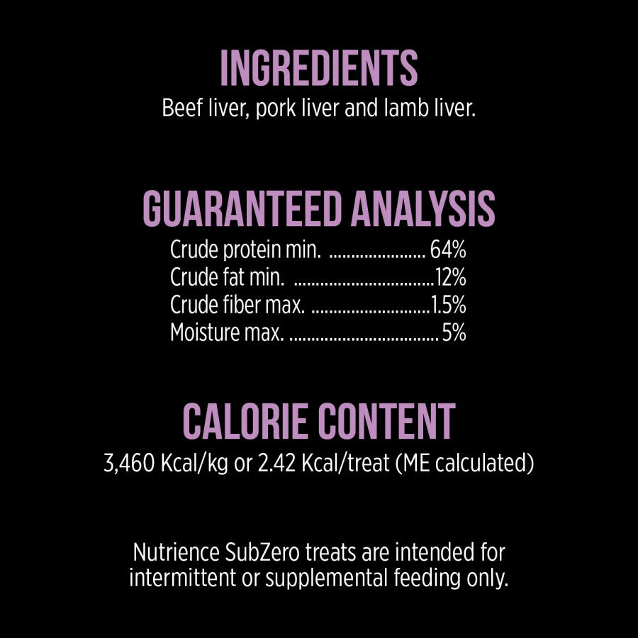 LocalID_68603 Nutrience - Grain Free Subzero Freeze-Dried Multi Protein Dog Treats - BEEF LIVER, PORK LIVER, and LAMB LIVER - 90GM (3oz)