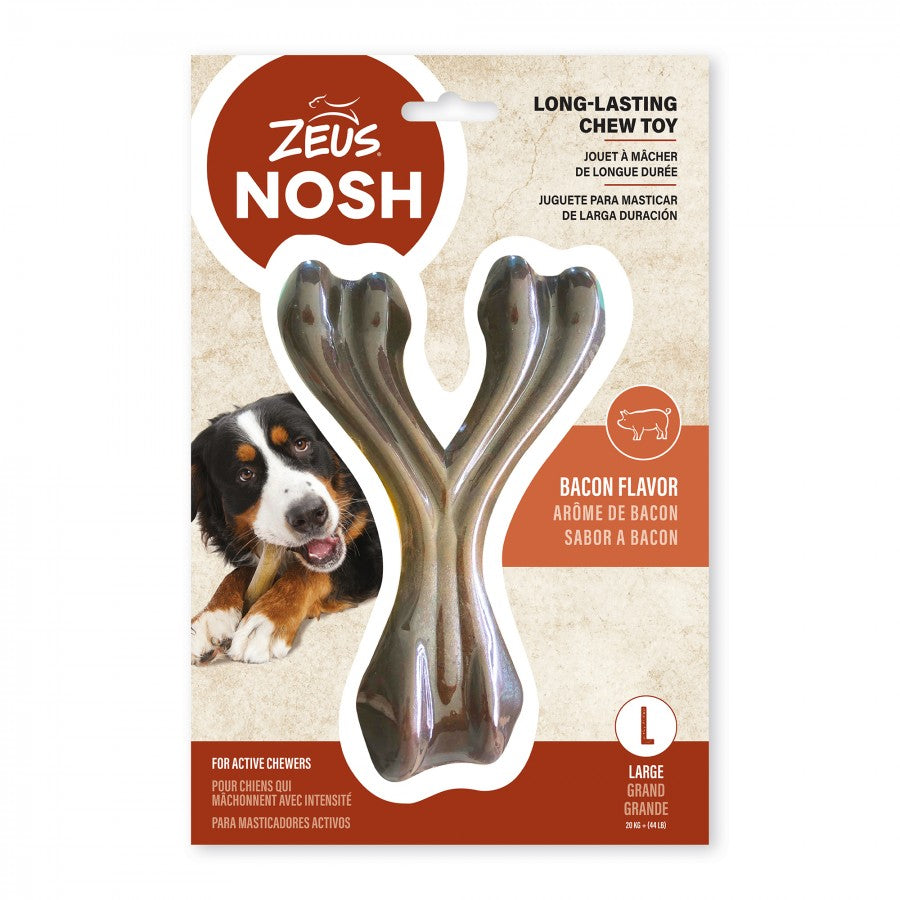 LocalID_70093 Zeus - NOSH Strong Wishbone Dog Chew Toy - BACON Flavour - LARGE - 18.5CM (7.5in)