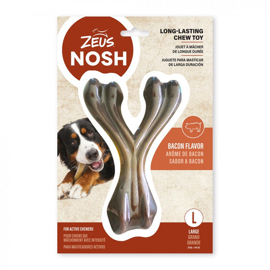LocalID_70093 Zeus - NOSH Strong Wishbone Dog Chew Toy - BACON Flavour - LARGE - 18.5CM (7.5in)