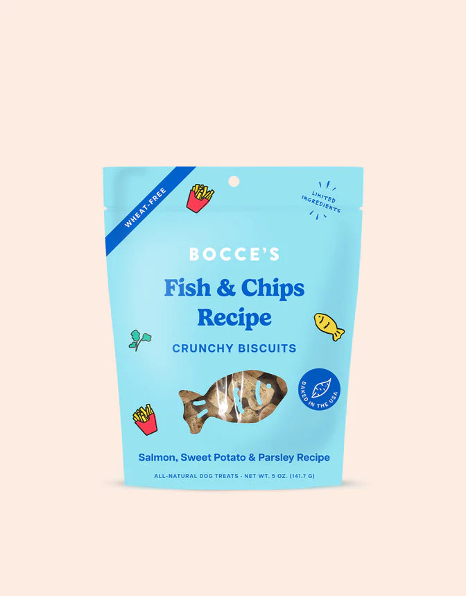 LocalID_67860 Bocce's Bakery - Crunchy Biscuits FISH & CHIPS Dog Treat - 141.7GM (5oz)