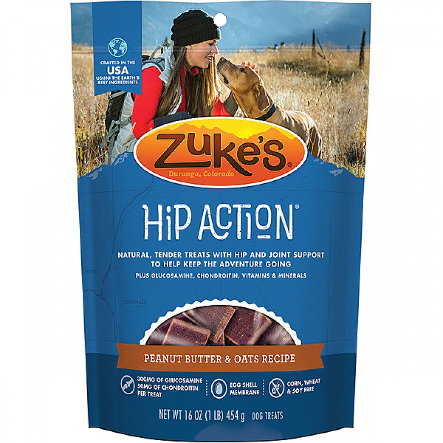 *DISC* Zukes - Hip Action PEANUT BUTTER & OATS Dog Treats - 454GM (16oz)