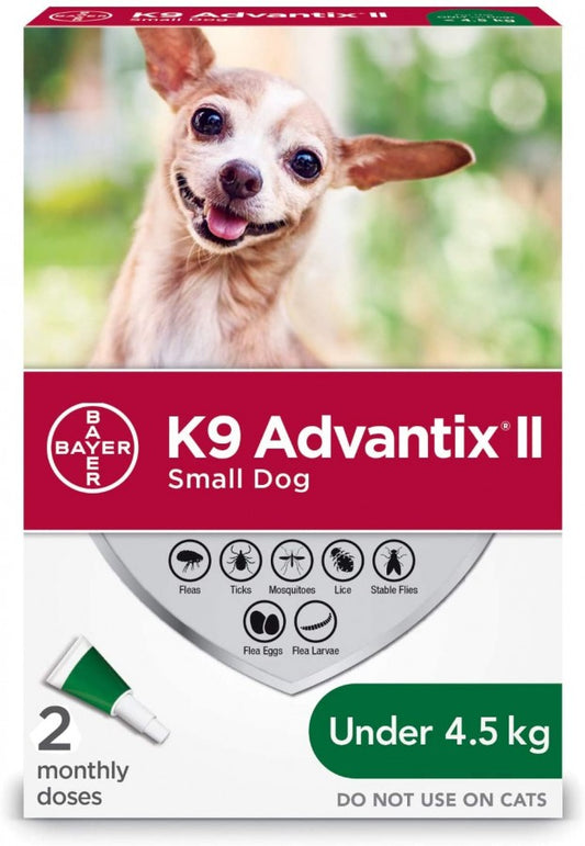 Bayer - K9 Advantix® II Small Dog Once-A-Month Topical Flea & Tick Treatment - Under 4.5KG - 2 Doses