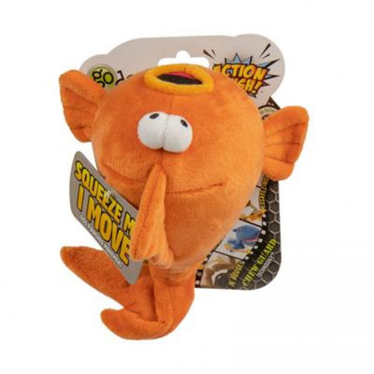 *DISC* GoDog - Action Plush Gold Fish Dog Toy - ORANGE - LARGE - 19CM (7.5in)