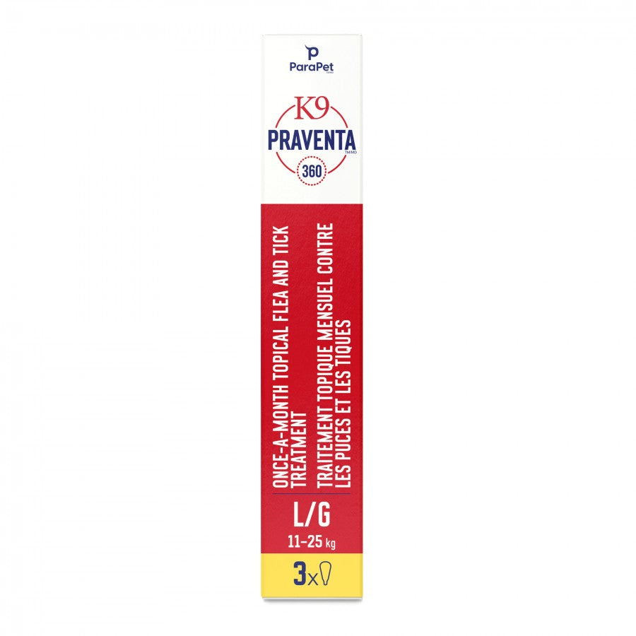 LocalID_71283 Parapet - K9 Praventa 360 Flea & Tick Treatment - LARGE Dogs 11 to 25KG - 3 Tubes