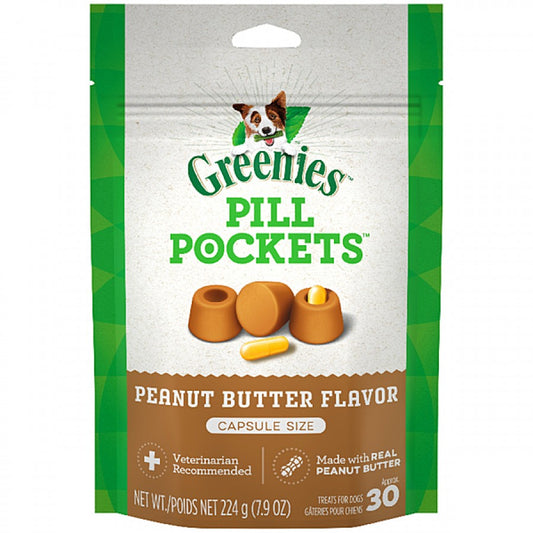 Greenies - Canine Pill Pockets PEANUT BUTTER Dog Treat - 224GM (7.9oz) - 30 Caps