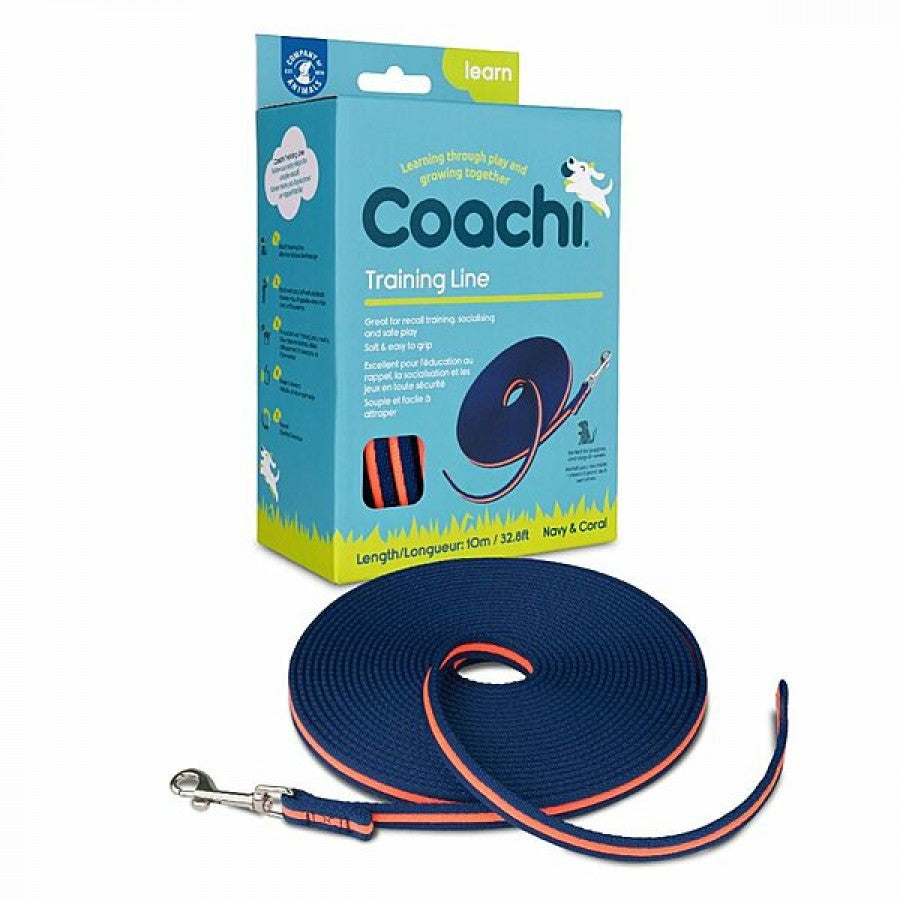 Company Of Animals - Coachi - Learn Training Line - NAVY & CORAL - 10M (32.8ft)