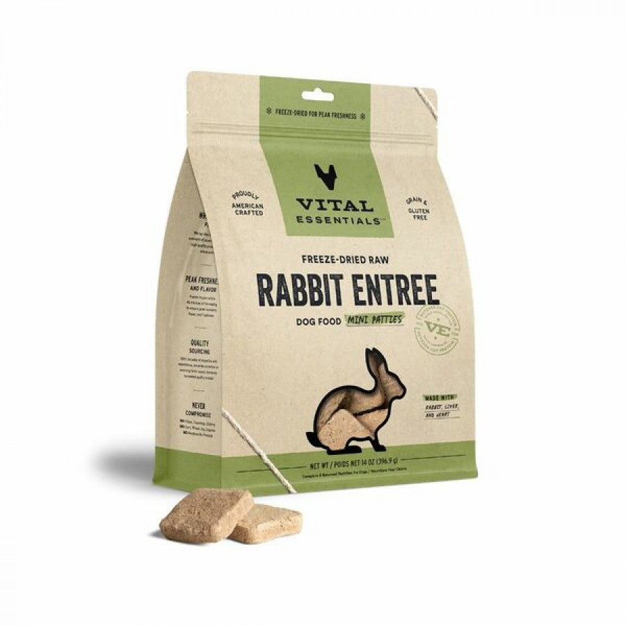 Vital Essentials - Freeze Dried Raw RABBIT ENTREE Mini Patties Dog Food - 396.9GM (14oz)