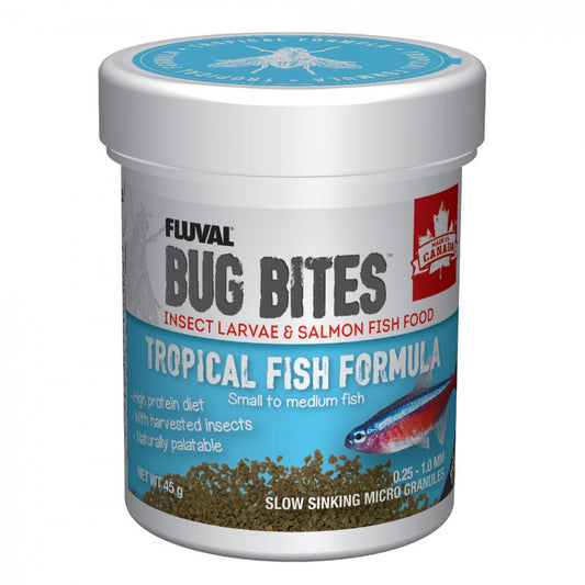 Fluval - Bug Bites Tropical Formula - SMALL to MEDIUM - 0.7-1.0 mm granules - 45GM