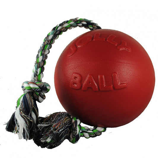 Jolly Pets - Romp N Roll Ball with Rope Dog Toy - RED - 20CM (8in)