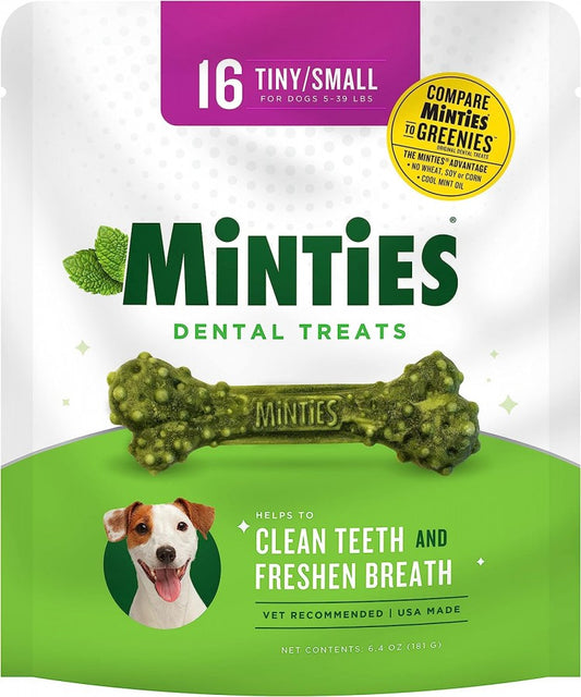 VetIQ - Minties Maximum MINT DENTAL Bones Dog Treat - TNY/SM - 181GM (6.4oz) - 16CT