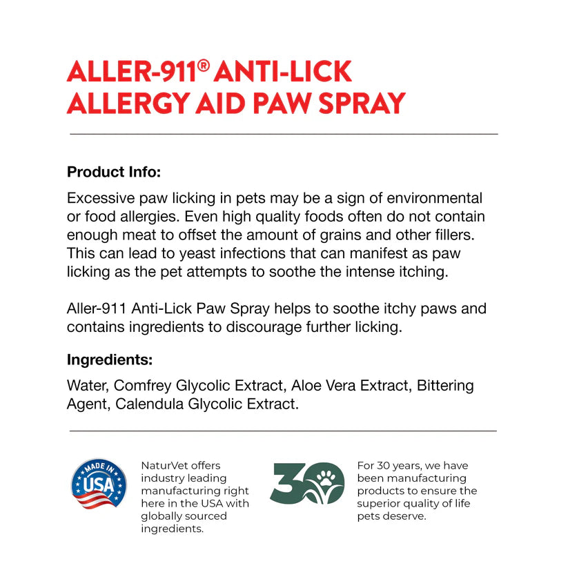 NaturVet - Aller-911 Anti-Lick Paw Spray - 236ML (8oz)