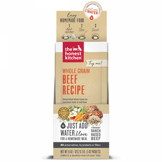 LocalID_68089 The Honest Kitchen - HK Dehydrated WHOLE GRAIN BEEF Single Serve Dog Food - 42.52GM (1.5oz) - 10PK