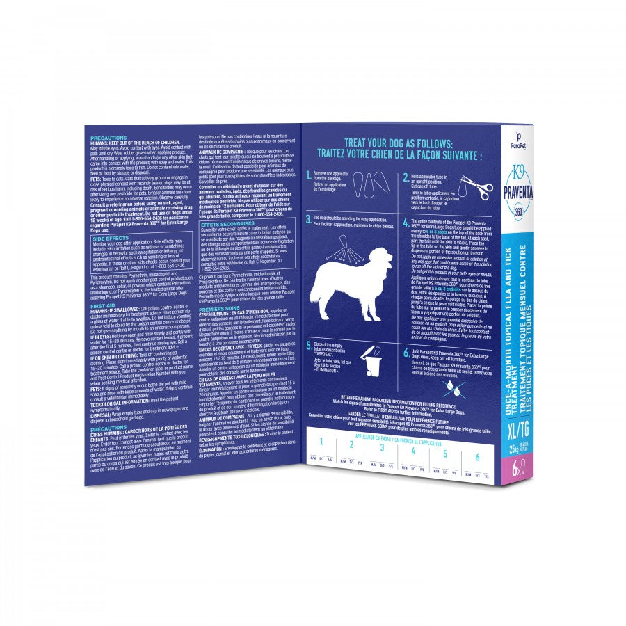 LocalID_71308 Parapet - K9 Praventa 360 Flea & Tick Treatment - XLARGE Dogs over 25KG - 6 Tubes