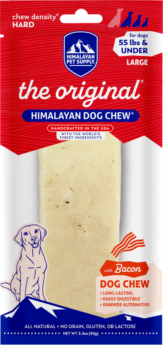 Himalayan Dog Chew - LARGE Yaky BACON Flavor Dog Chew - Up to 55LBS - 93GM (3.3oz)