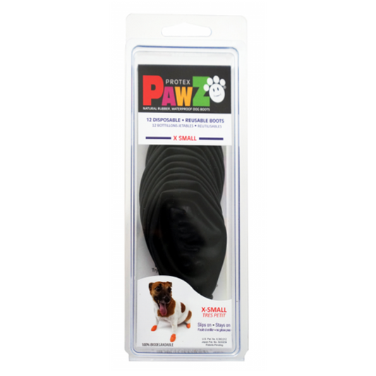 Pawz - Rubber Dog Boots - BLACK - XSMALL - Up to 5CM (2in) - 12PK