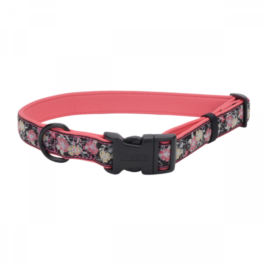 *S.O. - Up to 3 Week Wait* Coastal - Ribbon Weave Neoprene Collar - FLOWERS and BLACK - 5/8x8-12in