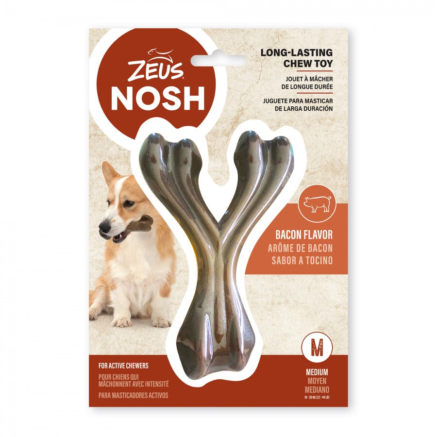 Zeus - NOSH Strong Wishbone Dog Chew Toy - BACON Flavour - MEDIUM - 15CM (6in)