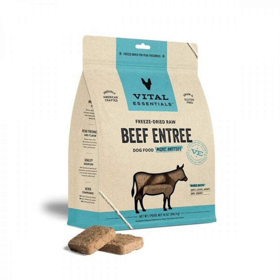 Vital Essentials - Freeze Dried Raw BEEF ENTREE Mini Patties Dog Food - 396.9GM (14oz)