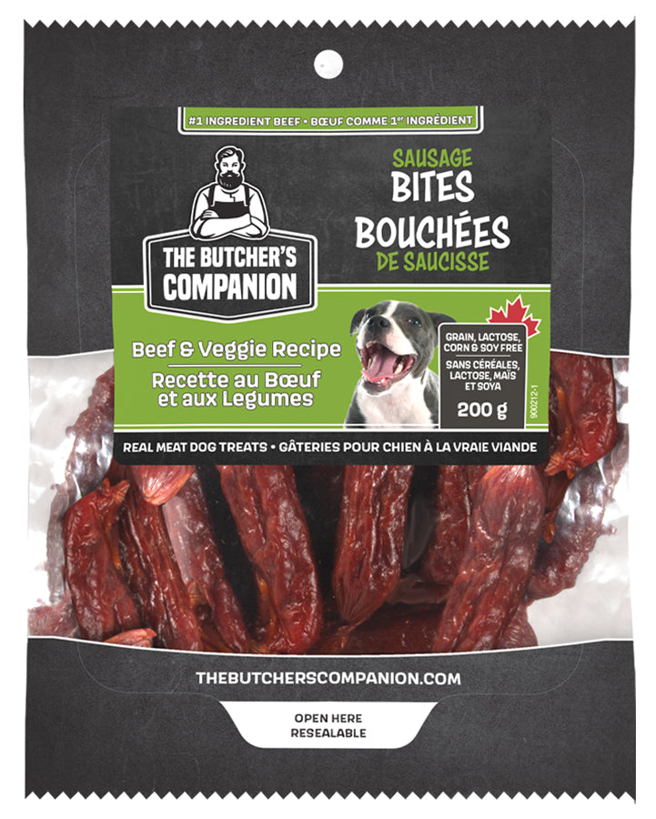 The Butcher's Companion - BEEF & VEGGIE SAUSAGE LINKS Dog Treats - 250GM (8.8oz)