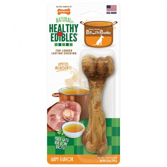 Nylabone - Healthy Edibles BONE BROTH HAM Dog Chew - LARGE - 140GM (4.9oz)