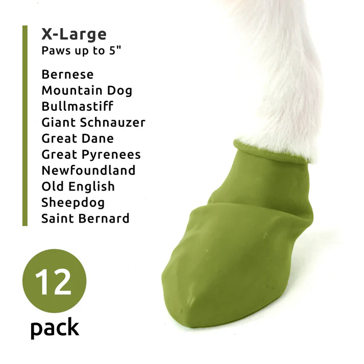 Pawz - Rubber Dog Boots - GREEN - XLARGE - Up to 13CM (5in) - 12PK