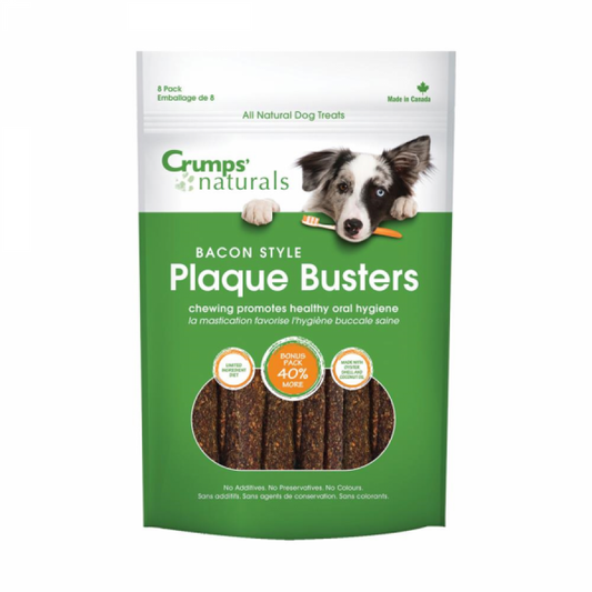 Crumps' Naturals - Dog Plaque Busters with BACON Dog Treat - 18CM (7in) - 270GM (9.5oz) - 10PK