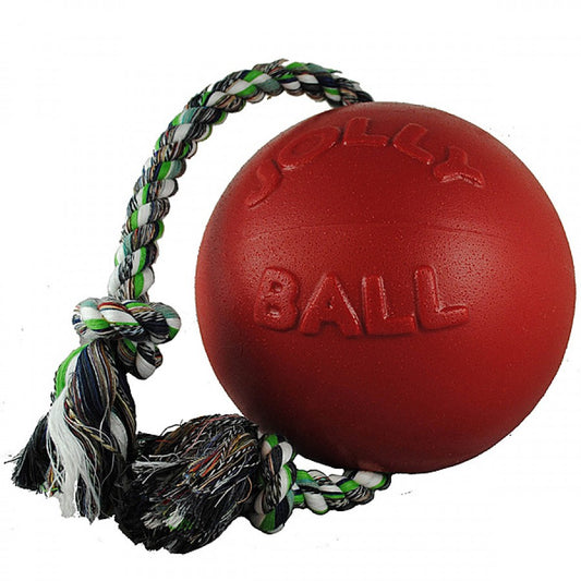 LocalID_57000 Jolly Pet - Romp N Roll Ball with Rope Red Dog Toy - 15.25CM (6in)