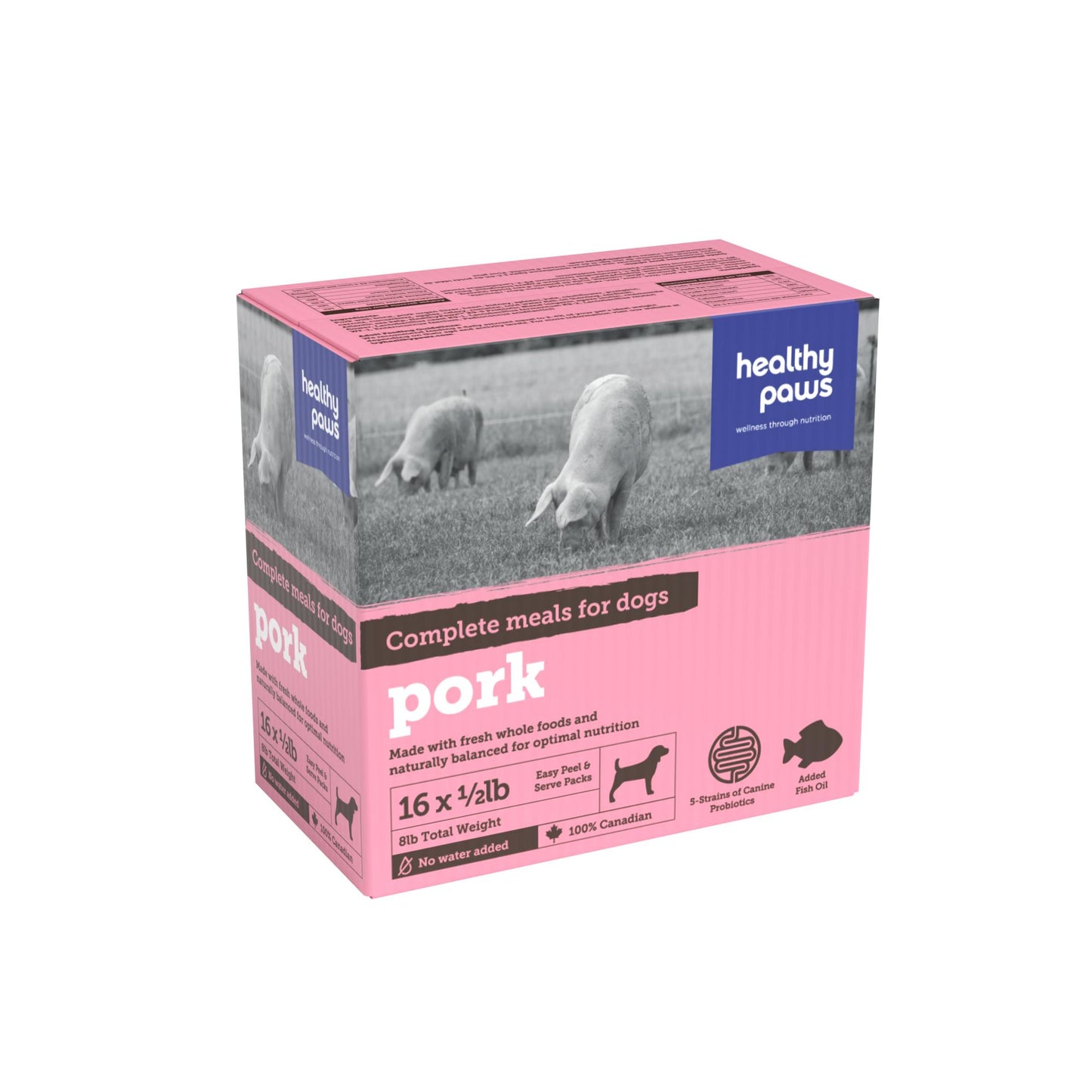 *S.O. - Up to 2 Week Wait* Healthy Paws - Frozen - Complete Dinner PORK Dog Food - 8LB