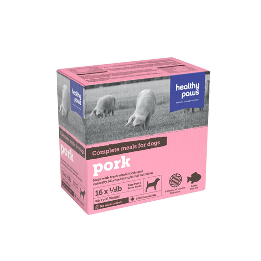 *S.O. - Up to 2 Week Wait* Healthy Paws - Frozen - Complete Dinner PORK Dog Food - 8LB
