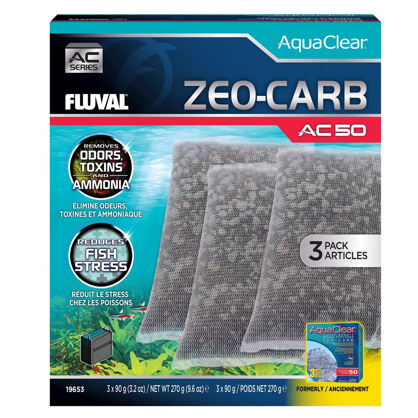 *S.O. - Call for Estimated Arrival* Fluval - Zeo-Carb for AquaClear AC50 Power Filter - 270GM (9.5oz) - 3PK